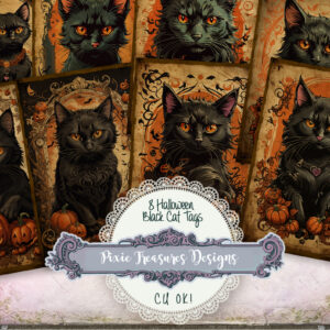 8 Halloween Cat Tags