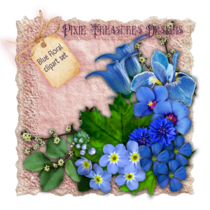 Blue Flowers Clip Art Set
